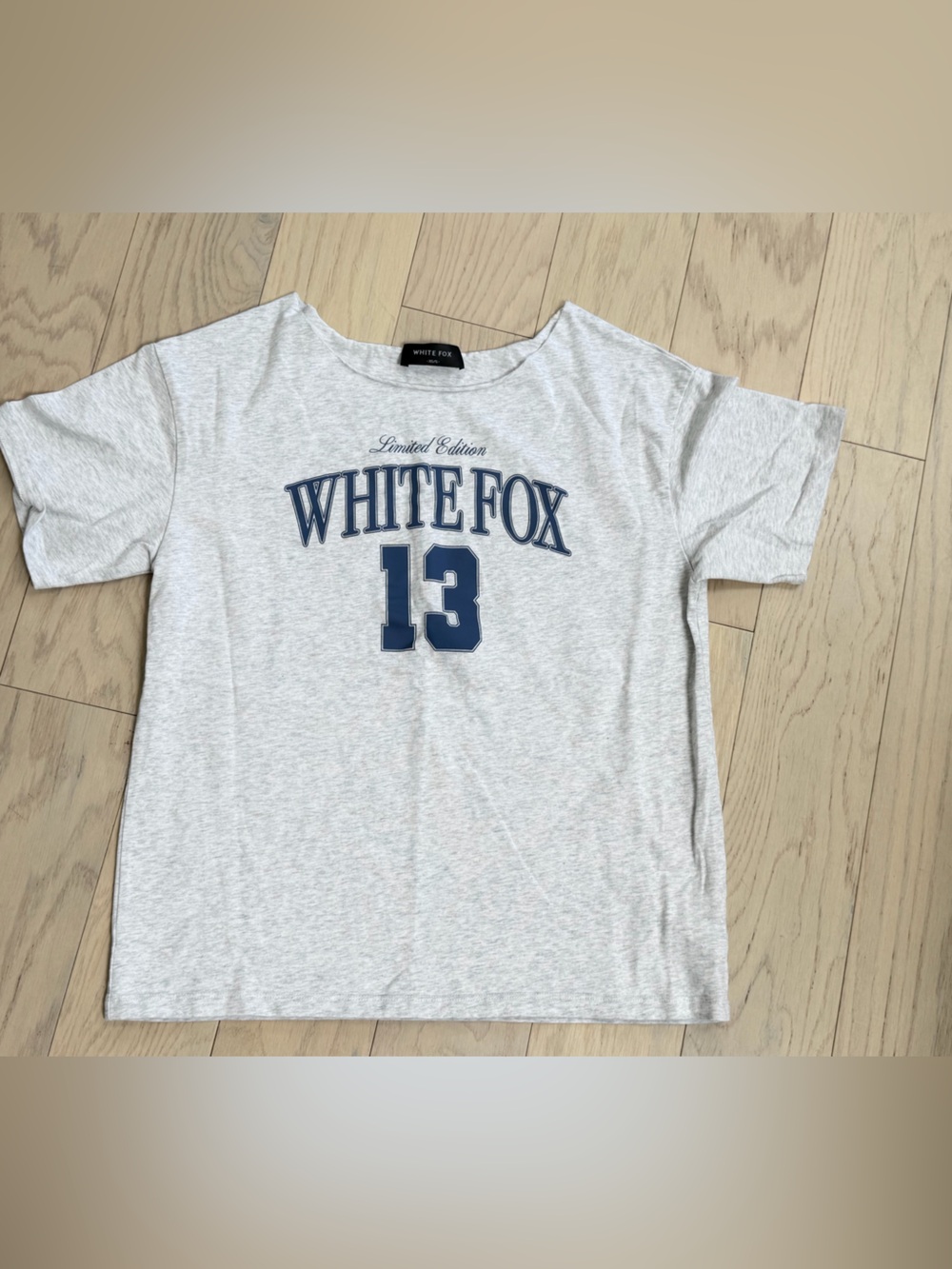 White Fox Oversized Heather Gray Graphic Tee with Navy Print - Never worn!
